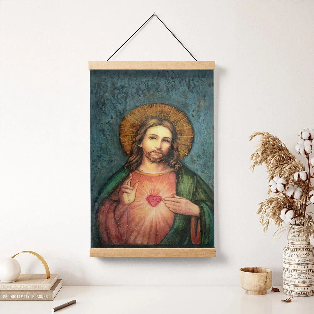 Sacred Heart Of Jesus Hanging Canvas Wall Art - Jesus Portrait Picture - Religious Gift - Christian Wall Art Decor