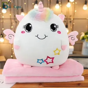 Soft Colorful Stuffed Animal 3 In 1 Pillow with Blanket Kawaii Plush Dinosaur Unicorn Elephant Cat Toy for Children Cartoon Gift