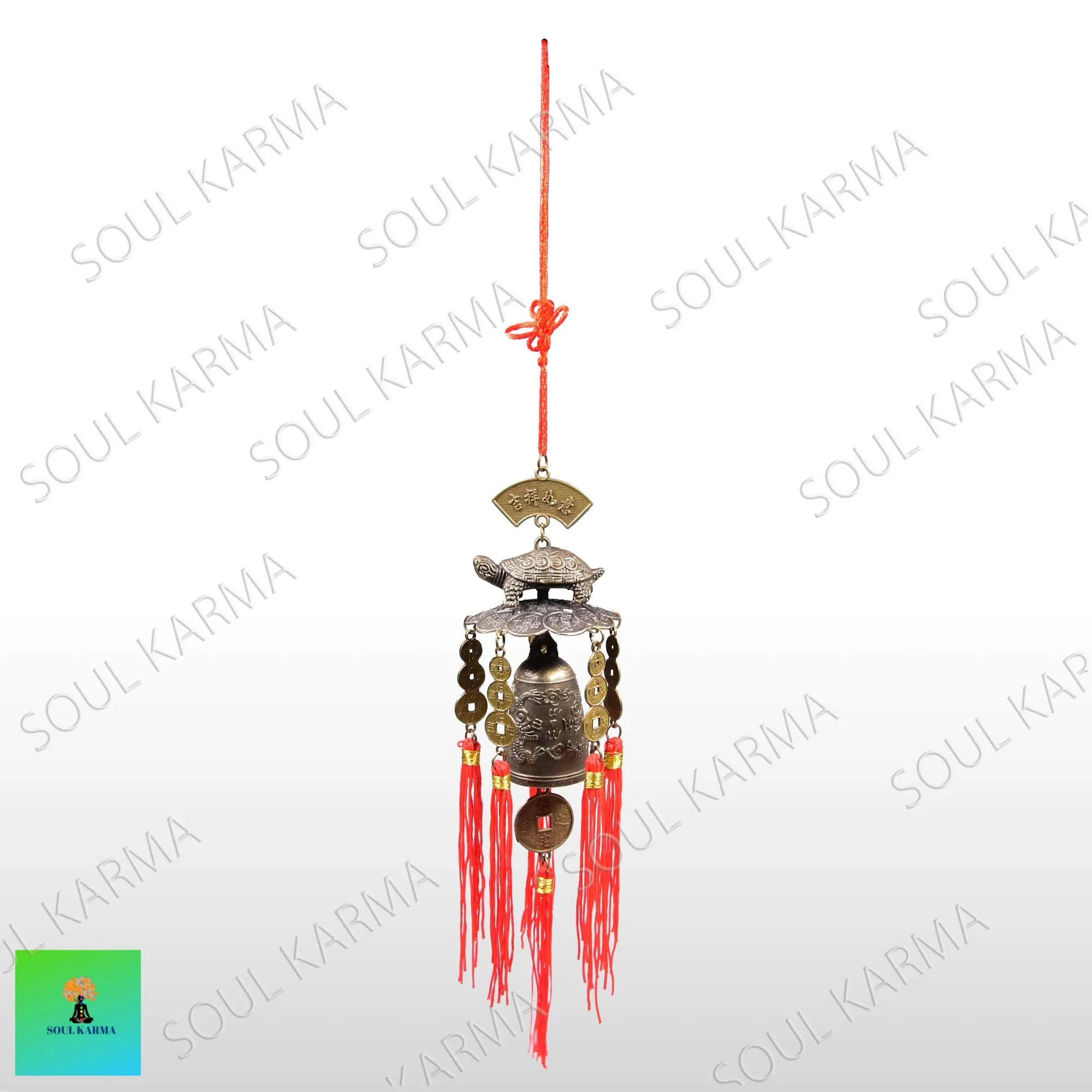 Soul Karma Vastu/Fengshui Tibetan Lucky Tortoise Bells Decoration Car Rear View Hanging Accessories Wind Chime Window Temple Wealth Good Luck Home Office Shop Balcony Garden Wealth Prosperity