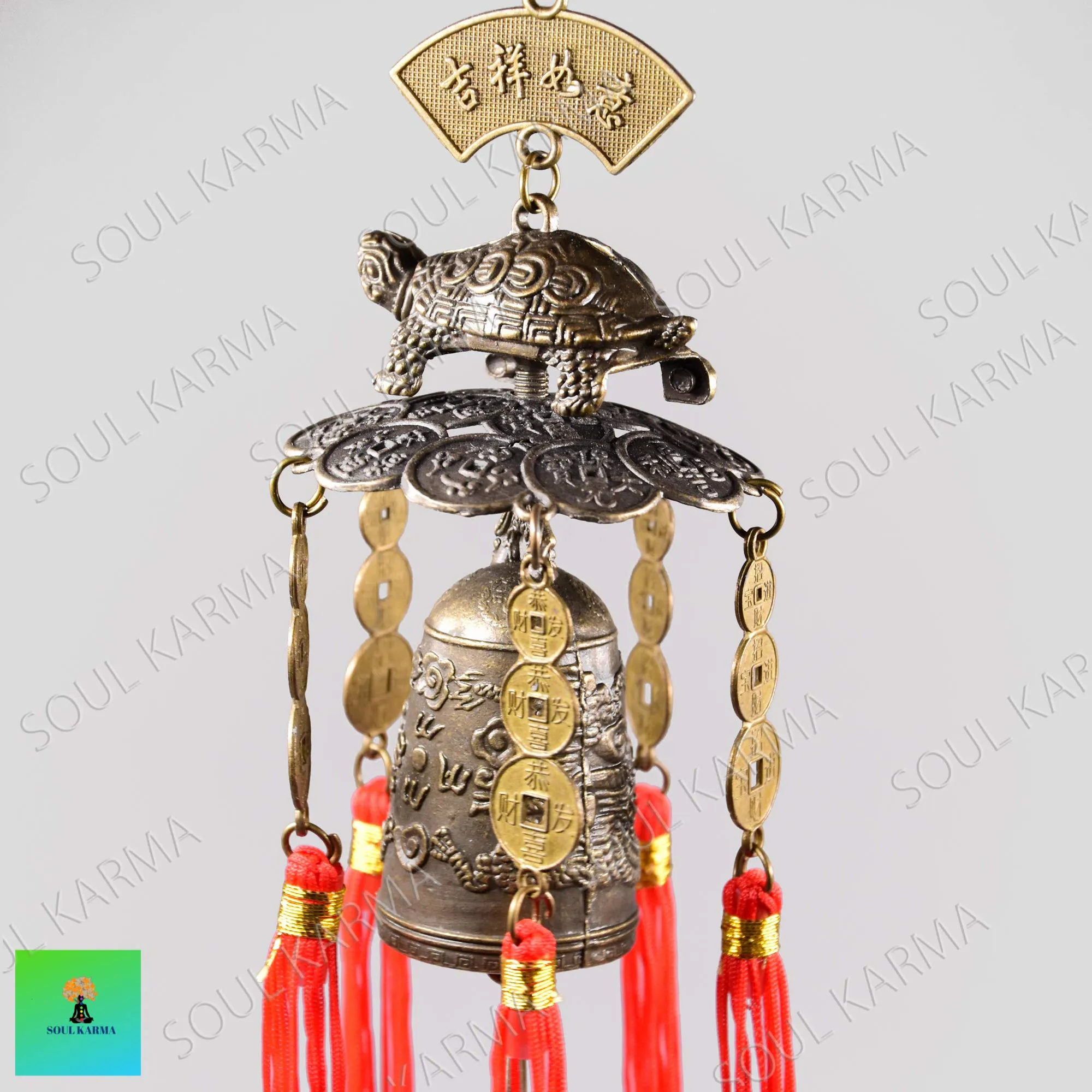 Soul Karma Vastu/Fengshui Tibetan Lucky Tortoise Bells Decoration Car Rear View Hanging Accessories Wind Chime Window Temple Wealth Good Luck Home Office Shop Balcony Garden Wealth Prosperity