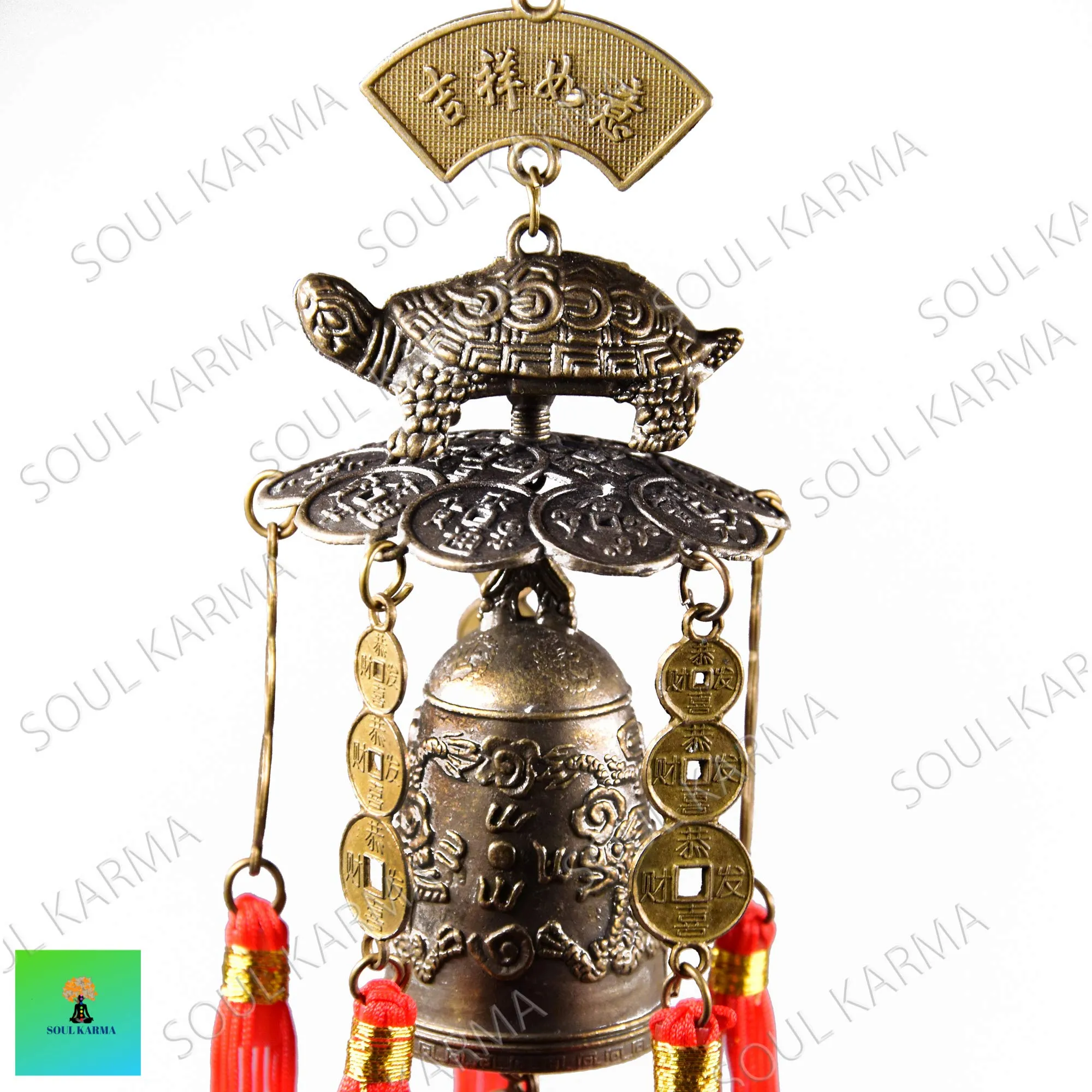 Soul Karma Vastu/Fengshui Tibetan Lucky Tortoise Bells Decoration Car Rear View Hanging Accessories Wind Chime Window Temple Wealth Good Luck Home Office Shop Balcony Garden Wealth Prosperity