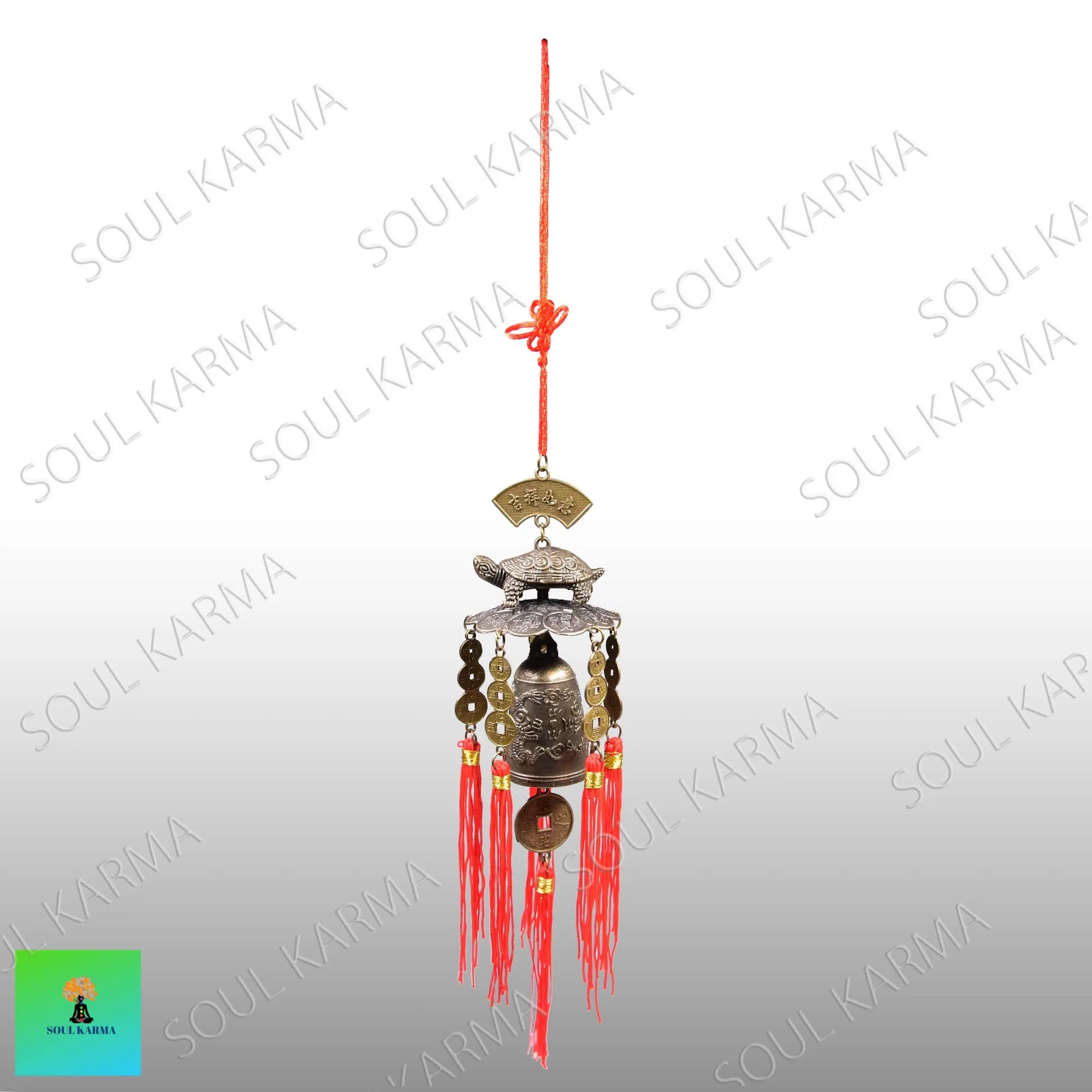 Soul Karma Vastu/Fengshui Tibetan Lucky Tortoise Bells Decoration Car Rear View Hanging Accessories Wind Chime Window Temple Wealth Good Luck Home Office Shop Balcony Garden Wealth Prosperity