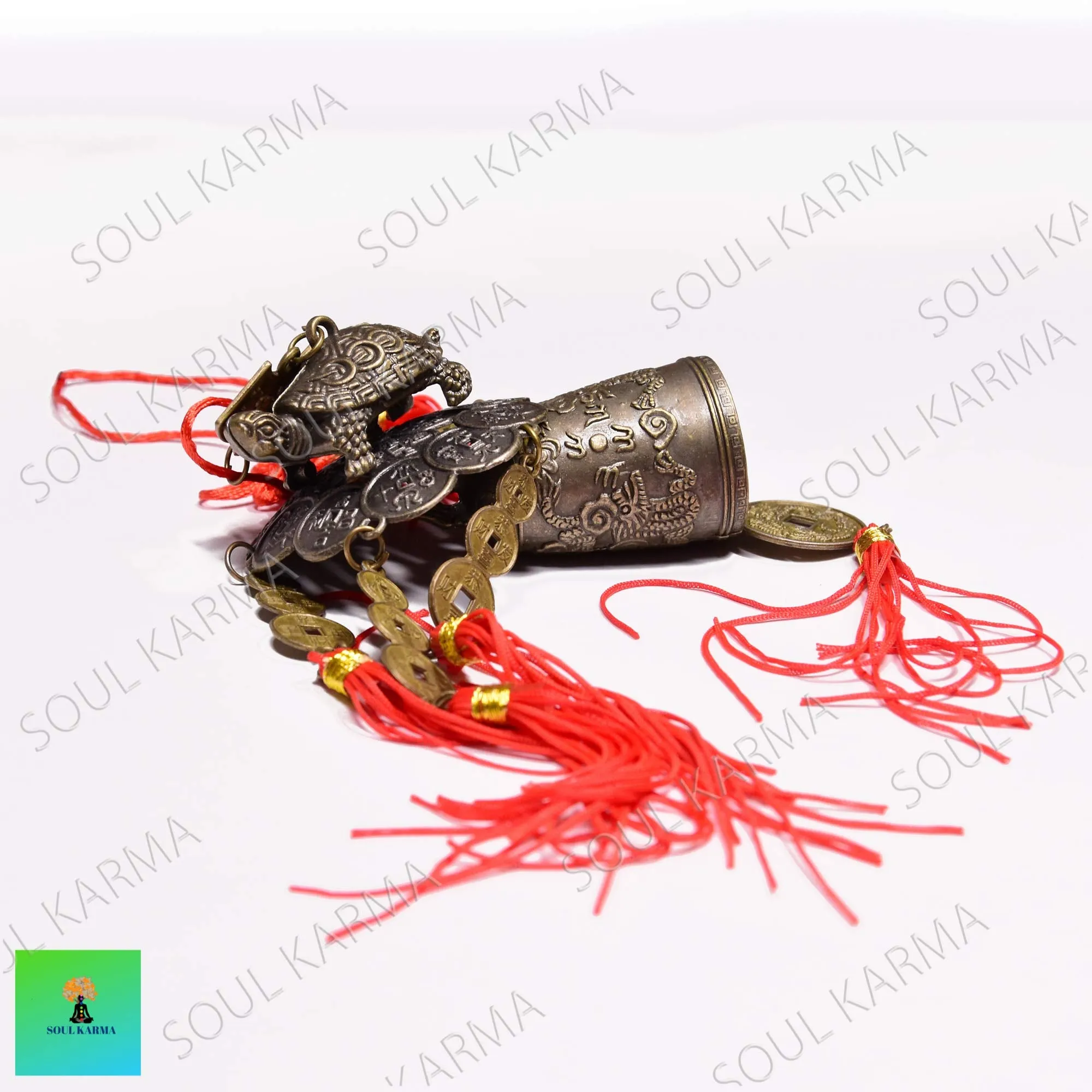 Soul Karma Vastu/Fengshui Tibetan Lucky Tortoise Bells Decoration Car Rear View Hanging Accessories Wind Chime Window Temple Wealth Good Luck Home Office Shop Balcony Garden Wealth Prosperity