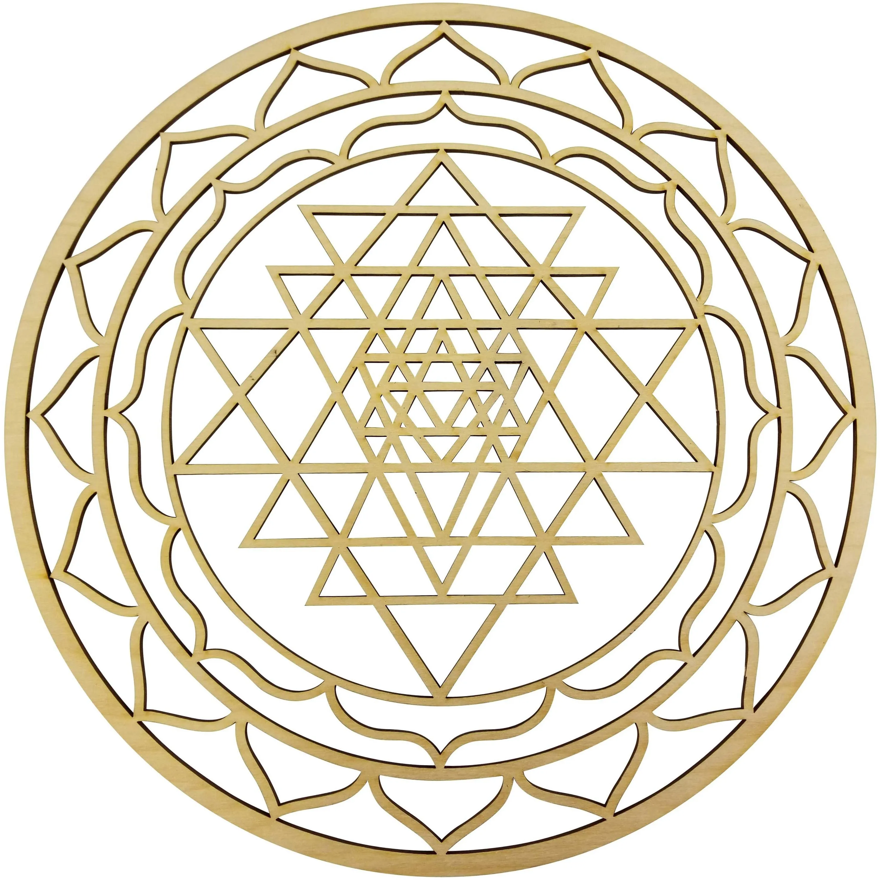 Sri Yantra Hindu Tantra Chaka | 12” Diameter - 1/8” Thick | Wooden Wall Art Hindu, Crystal Grid, Zen, Oriental Wall Art, Wooden Wall Art Decor | Sacred Geometry Art, Geometry Art | Wooden Crystal Grid