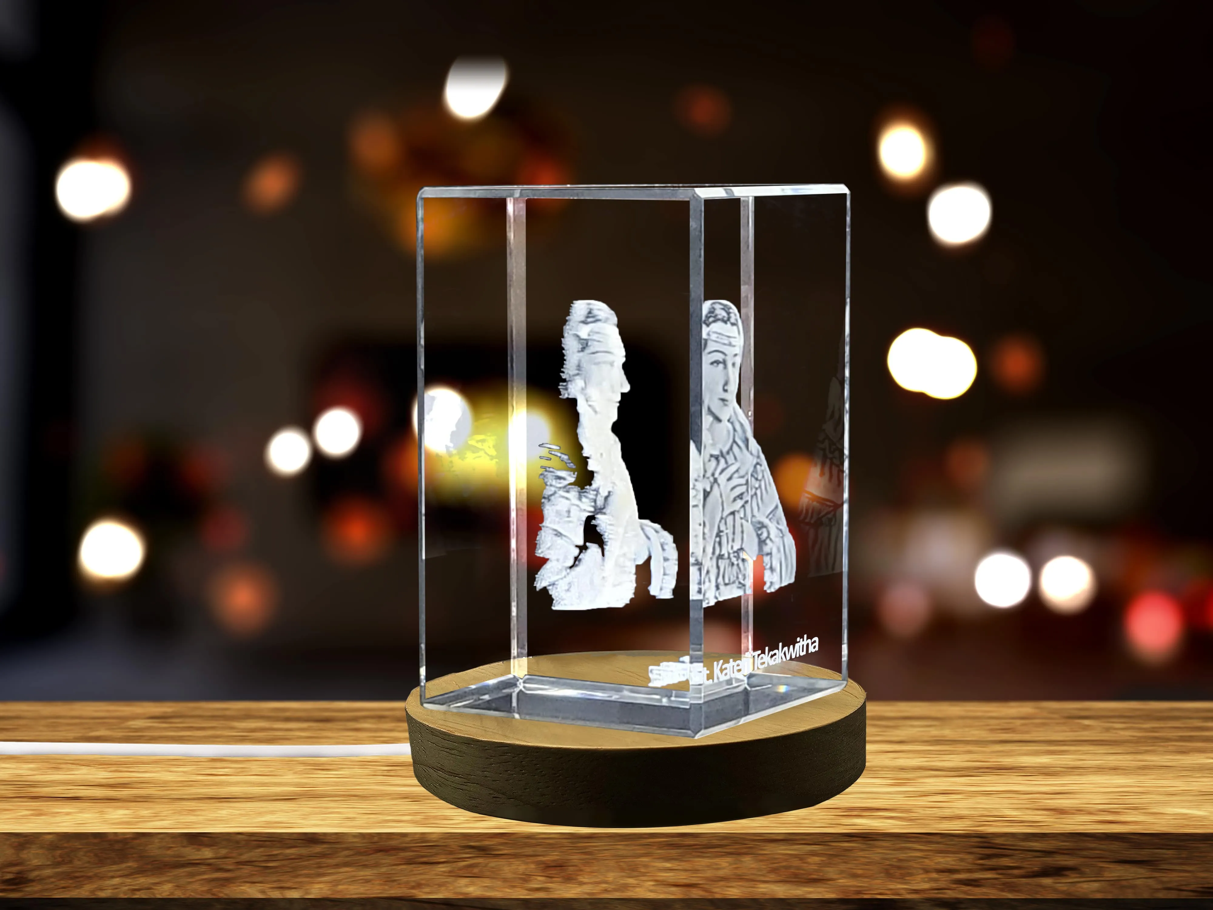 St. Kateri Tekakwitha 3D Engraved Crystal | First Native American Saint Gift