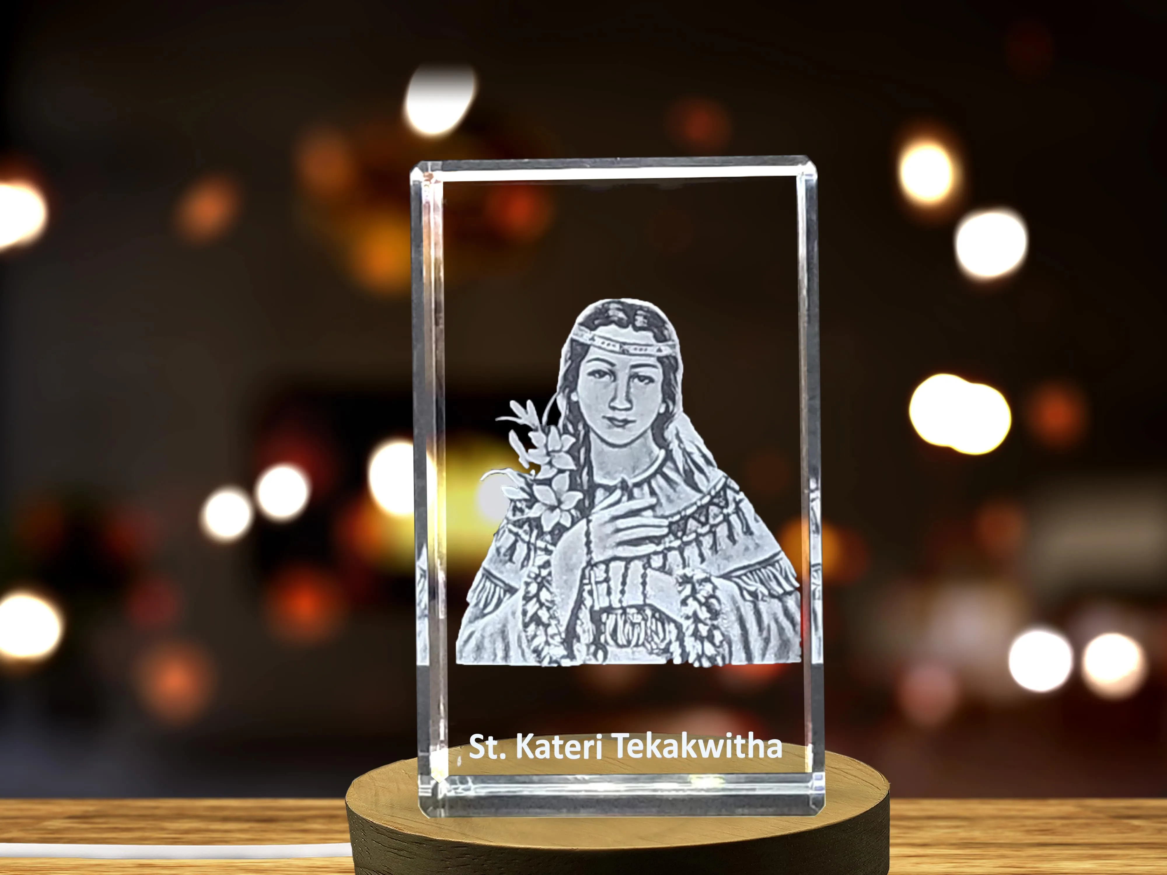 St. Kateri Tekakwitha 3D Engraved Crystal | First Native American Saint Gift