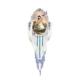 The Bradford Exchange Beautiful Guardians Wall Decor Collection Issue #6: 'Tranquility Dreamcatcher' Hand-Painted Oval Frame with Real Feathers Beads and Stretched Leather by Russ Docken 20-Inches