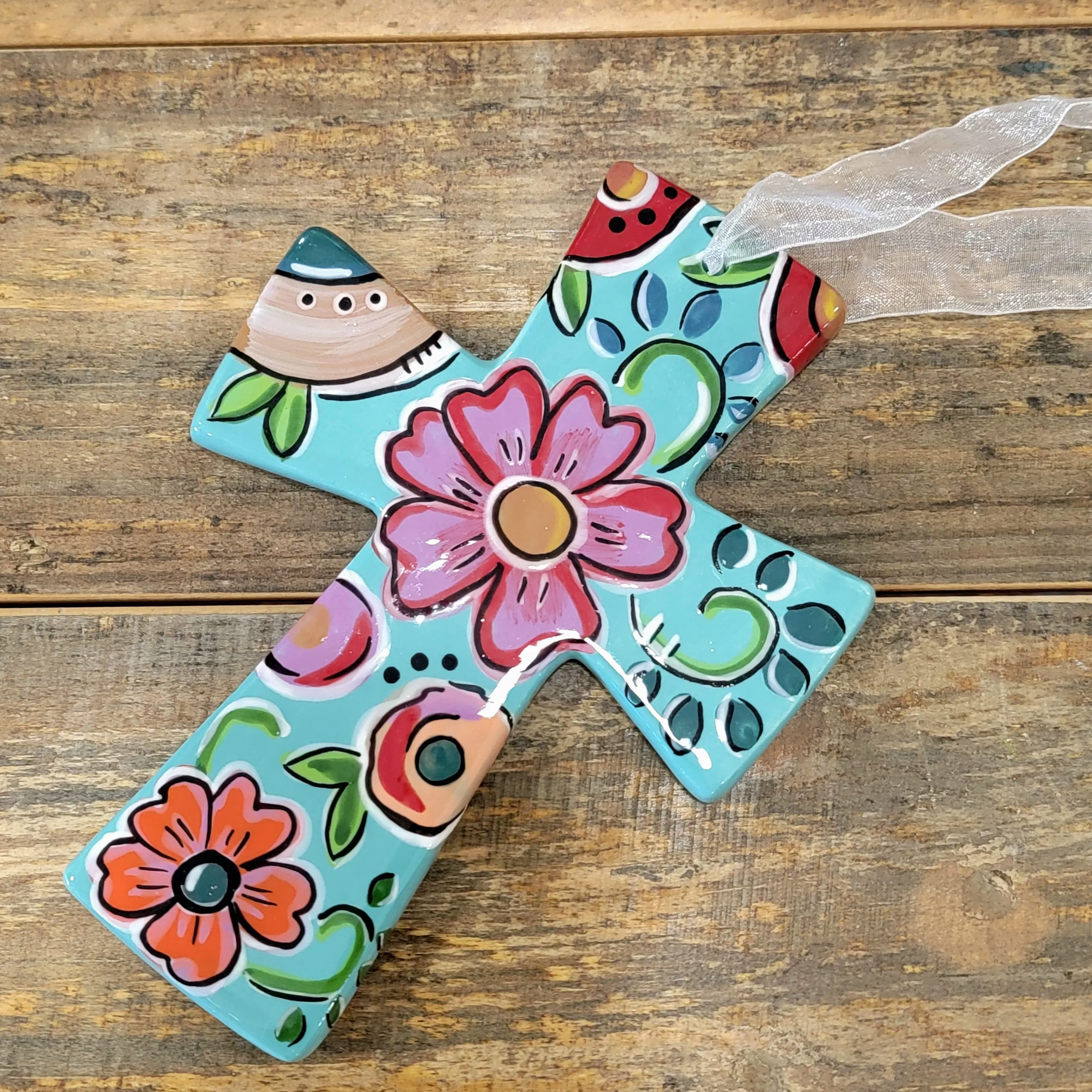 Turquoise Floral Cross