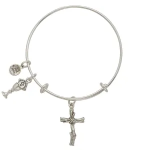 Wooden Cross Chalice Charm Bangle Bracelet