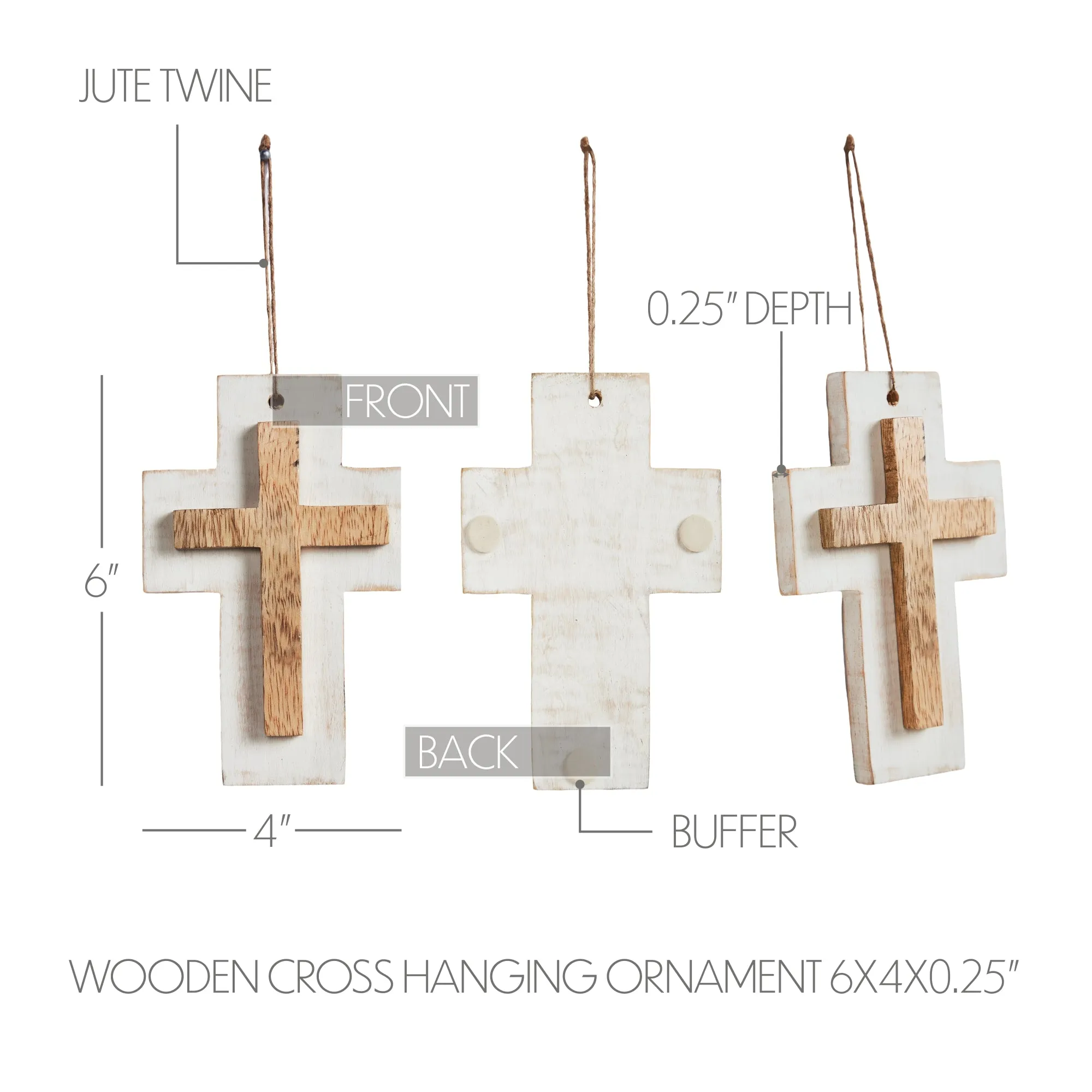 Wooden Cross Hanging Ornament 6x4